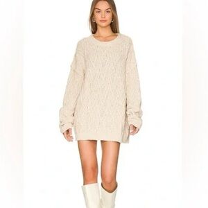 Free People Isla Cable Stitch Tunic Sweater Revolve in white / Cream